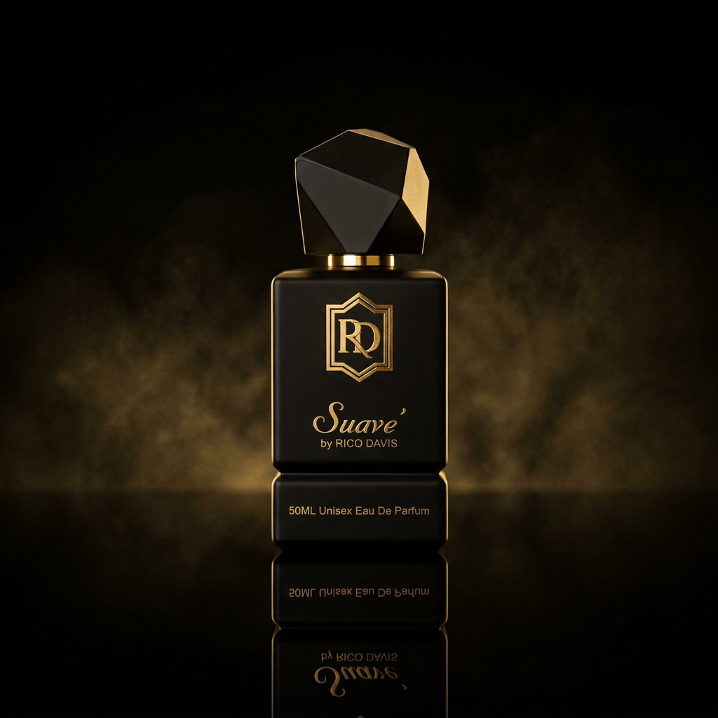 Suavé luxury fragrance bottle in black and gold